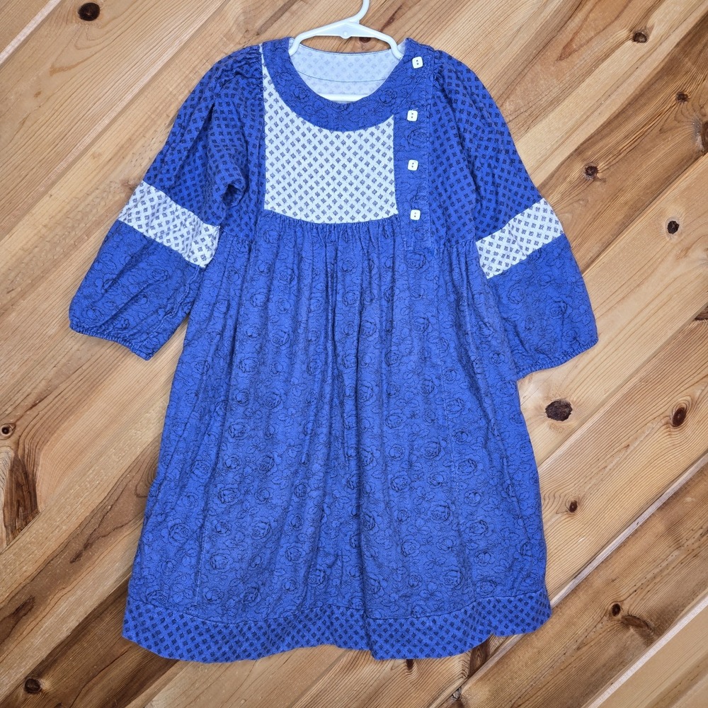 Vtg Mousefeathers Girls Prairie Cottage Dress Blue Sz 6X Made in USA‎ READ